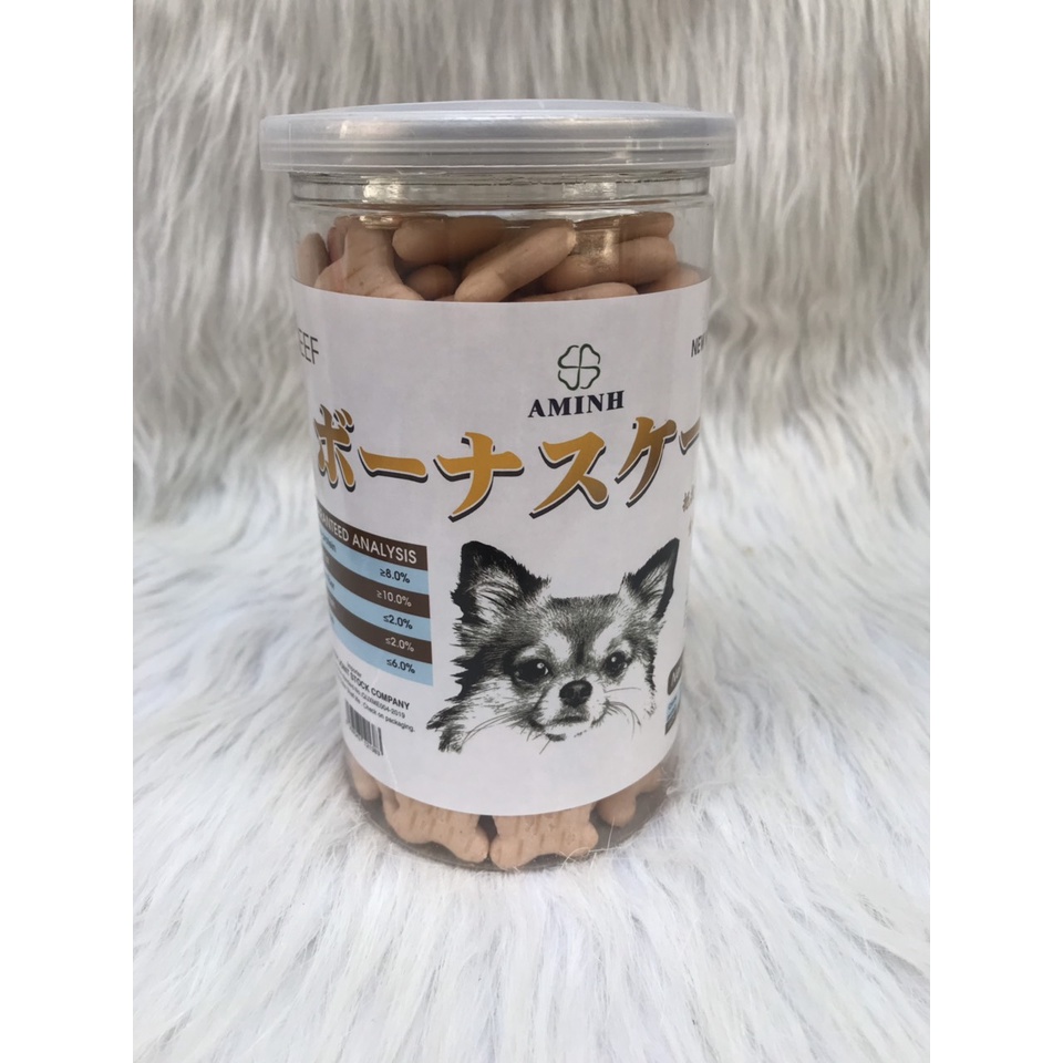 Bánh thưởng cho chó dạng bánh quy hộp 250gr được chọn vị bò và sữa