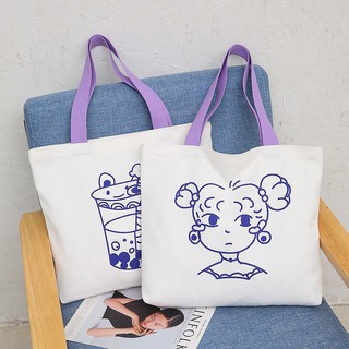 Túi tote vải canvas ulzzang unisex đeo vai giá rẻ vải mềm đi học vừa khổ A4 in hình cô gái 88STORE - TV012