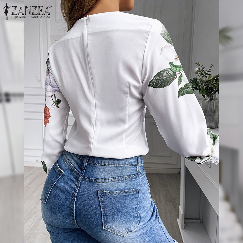 Áo sơ mi Zanzea dáng rộng in họa tiết phong cách retro cho nữ