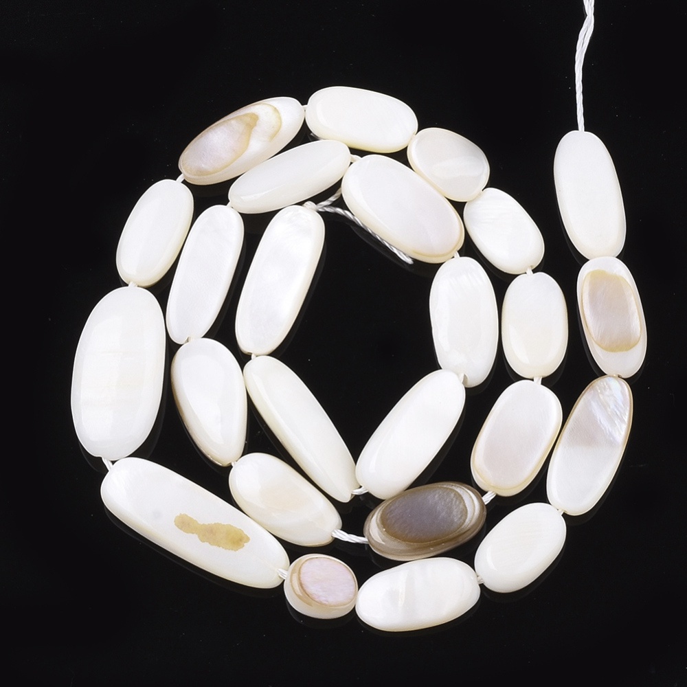 1 Sợi Dây Hạt Vỏ Sò Hình Oval 9~25x8~12x3.5~5mm: 1mm Khoảng 22~25 Cái / strand 16.1 inch