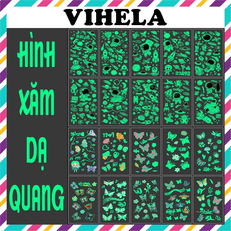 Hình xăm dán tạm thời lên hình ngay dạ quang chống nước MAGIC TATTOO 12CM×06CM VIHELA DQ 0120