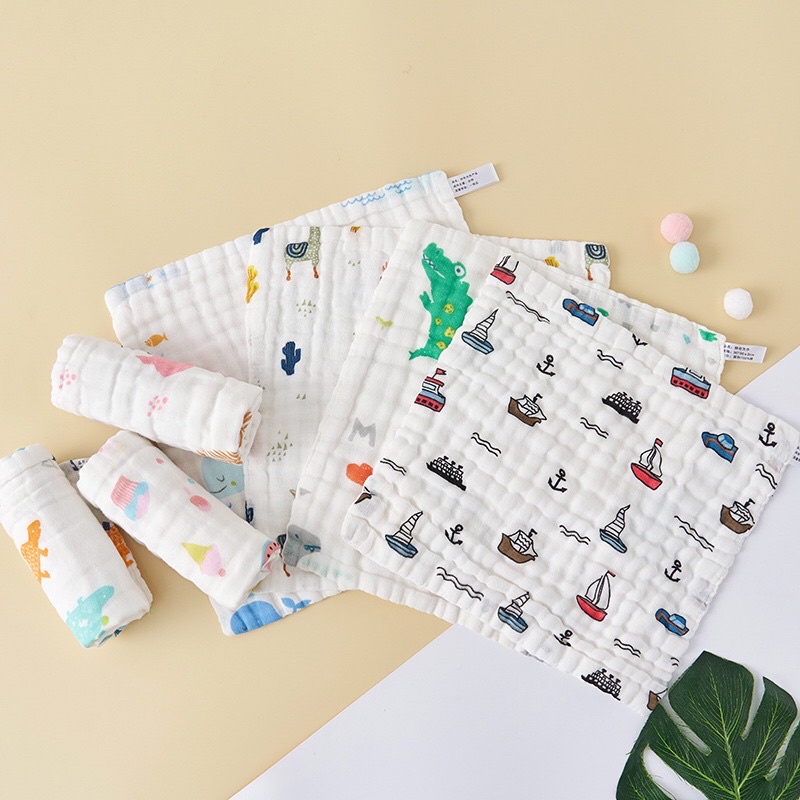 5 khăn sữa xô cotton 6 lớp siêu mềm, không xù, an toàn cho bé