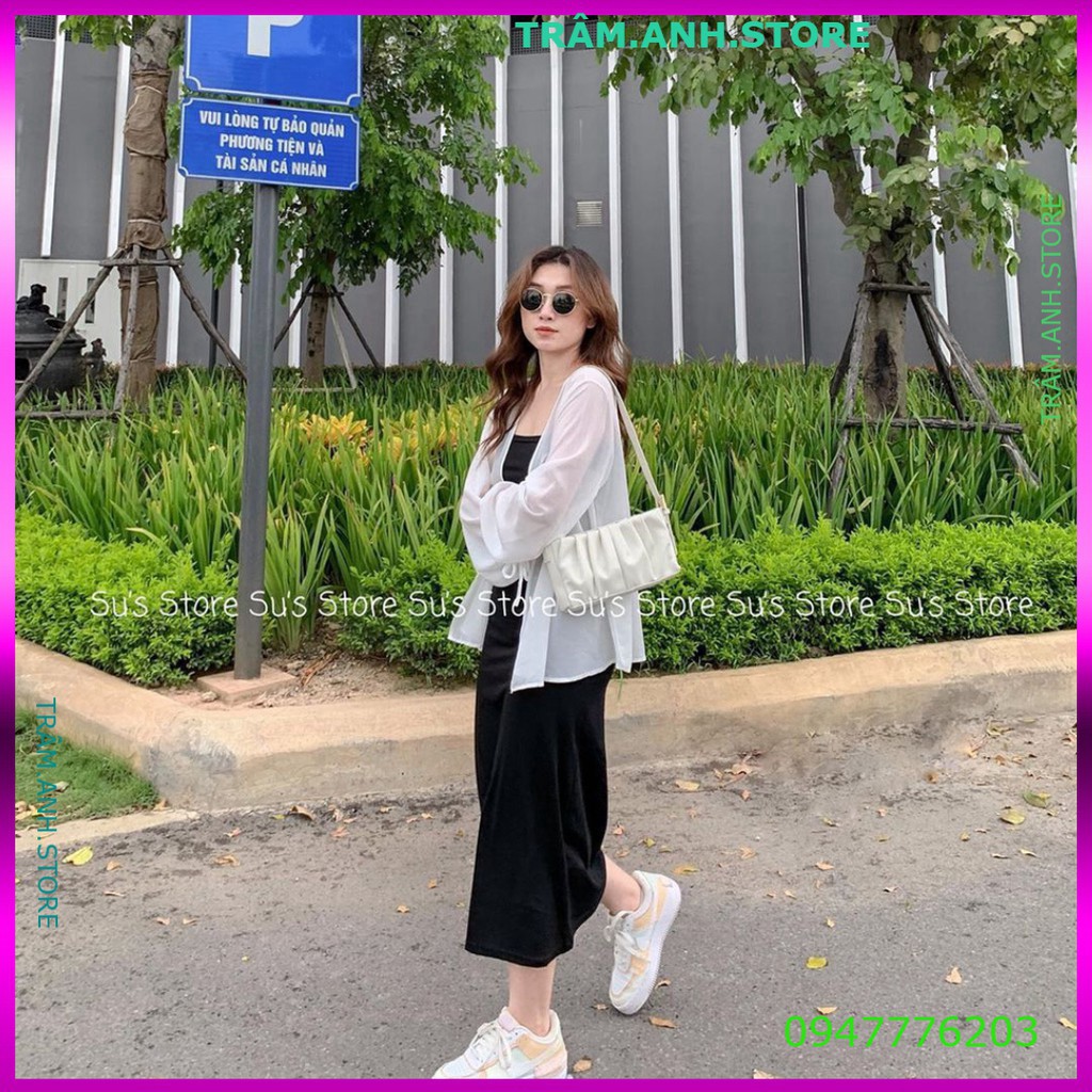 ÁO KHOÁC VOAN TAY BUỘC NƠ ĐEN TRẮNG - ÁO CADIGAN VOAN LỤA MỎNG KHOÁC NGOÀI RÚT DÂY ULZZANG 👗 👑 | BigBuy360 - bigbuy360.vn