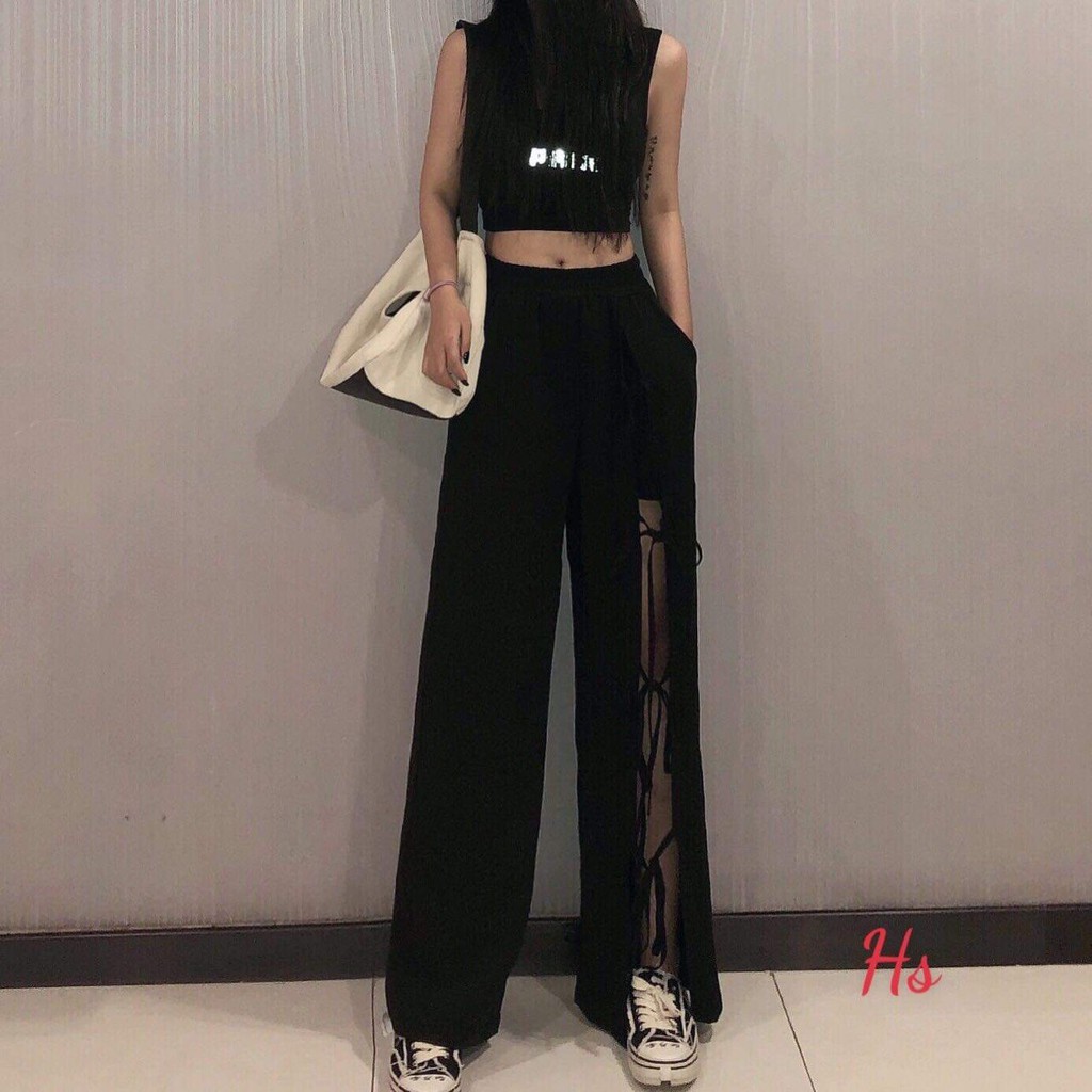 Quần Suông Xẻ, Đan Dây 1 Ống Chất Su Phong Cách Cá Tính Có Ảnh Thật Và Video M.Store