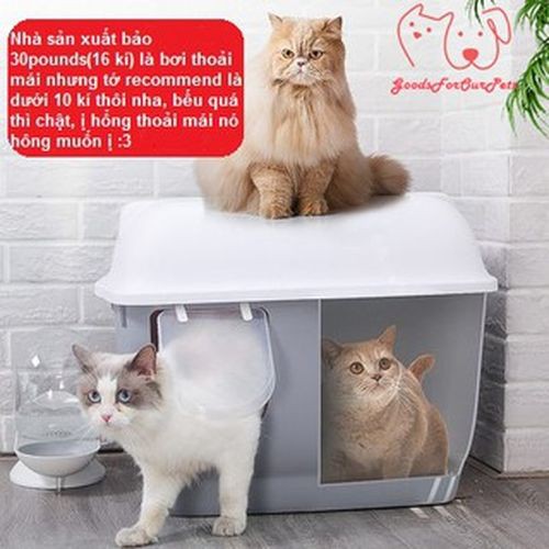 [Phiên bản mới nhất 2021] Nhà vệ sinh kín có nắp, 2 ngăn chống văng cát cho mèo size lớn