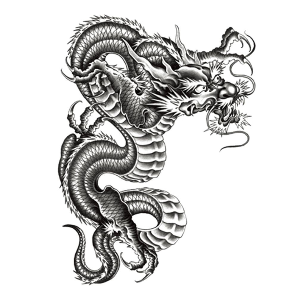 Miếng Dán Hình Xăm 3D Họa Tiết Rồng Đen Chống Nước Cho Nam