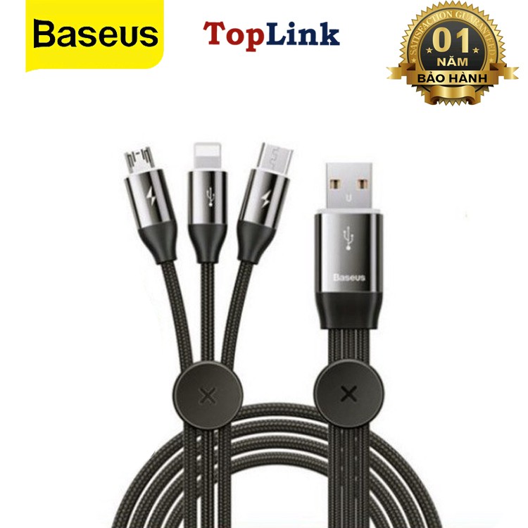 Cáp Sạc Đa Năng 3 Đầu Baseus Có Điểm Dính Từ Tính Cố Định Vị Trí, Đầu Ra 3 Trong 1 Micro, Nightling, Type C