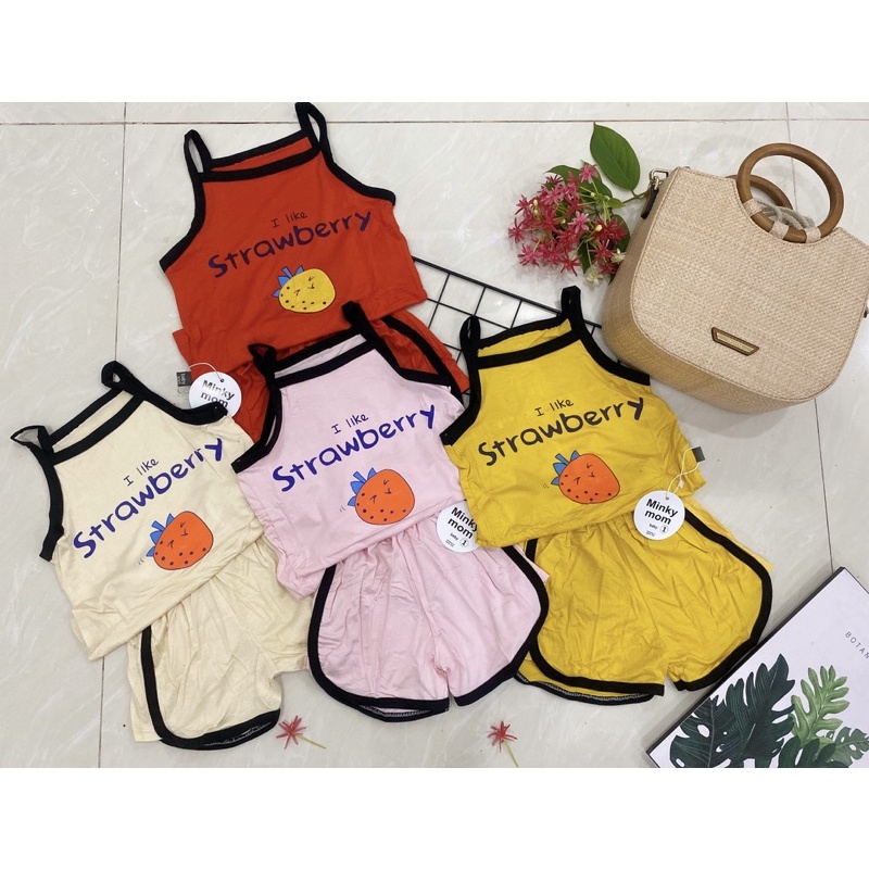 (1-5 tuổi) Set bộ 2 dây thun lạnh minkymom họa tiết dâu tây cho bé gái (8-18kg)