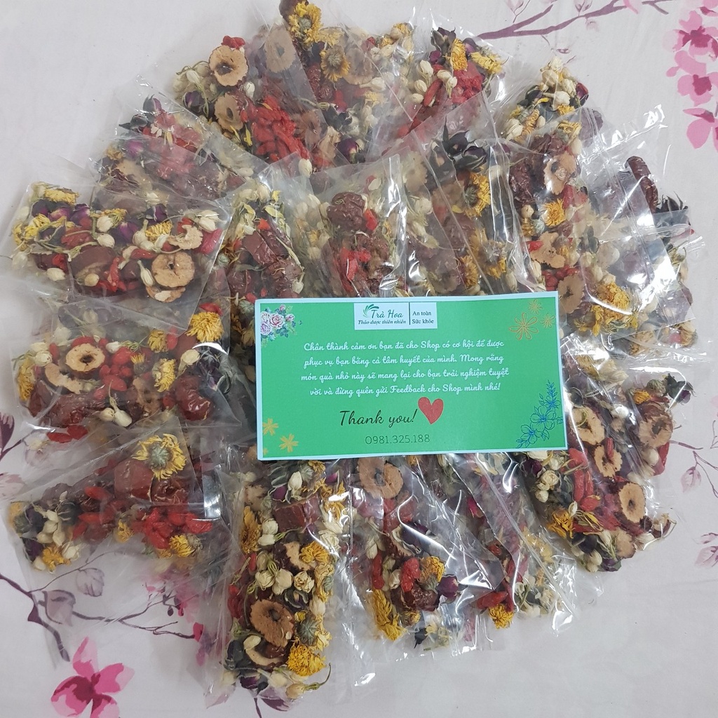 Trà dưỡng nhan, trà thảo mộc, dưỡng nhan, giảm cân,1 gói (hoa cúc, hoa hồng, hoa nhài, kỷ tử, táo đỏ)