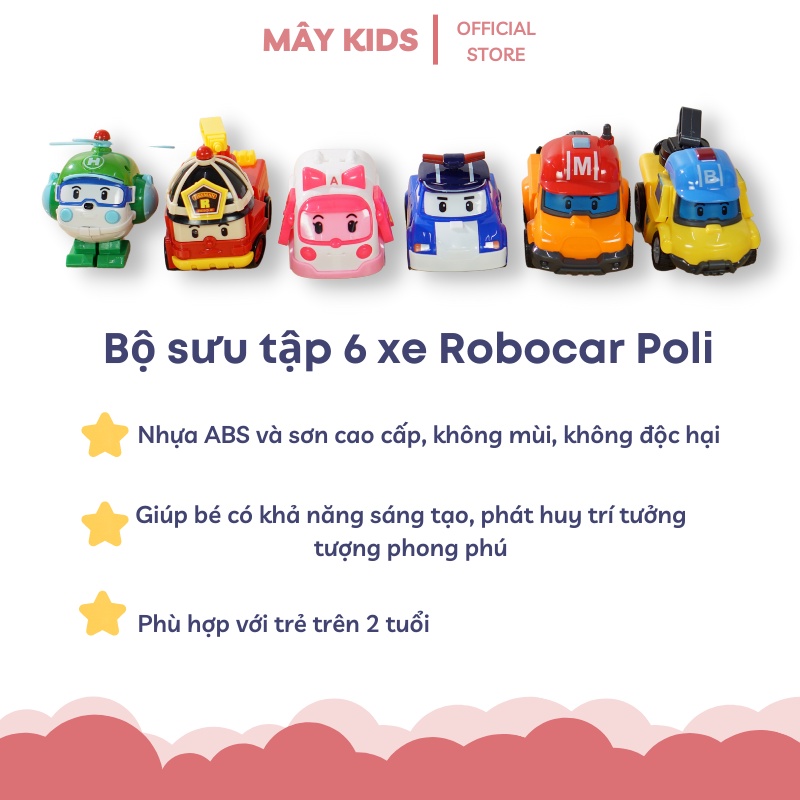 Bộ đồ chơi 6 xe oto Robocar poli biến hình, Bộ 6 xe bằng nhựa có hộp đựng cho bé - Mây Kids