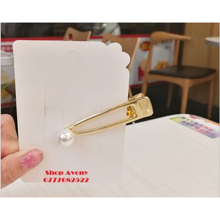 Kẹp tóc mái mỏ vịt (vàng, trắng) đính hạt trắng