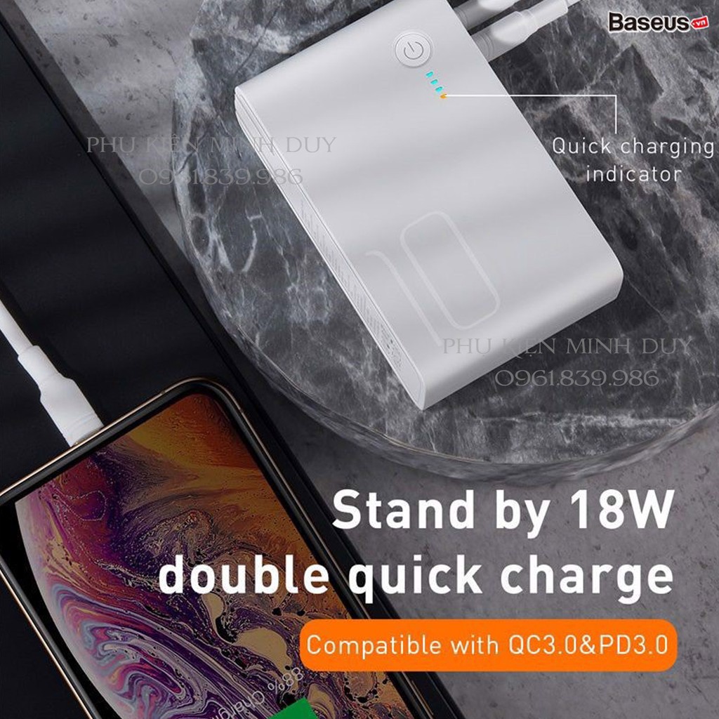 Củ sạc nhanh tích hợp pin dự phòng Baseus Power Station 2in1 10.000mAh PD3.0/ QC3.0 (18W Type-C and USB Double QC...)