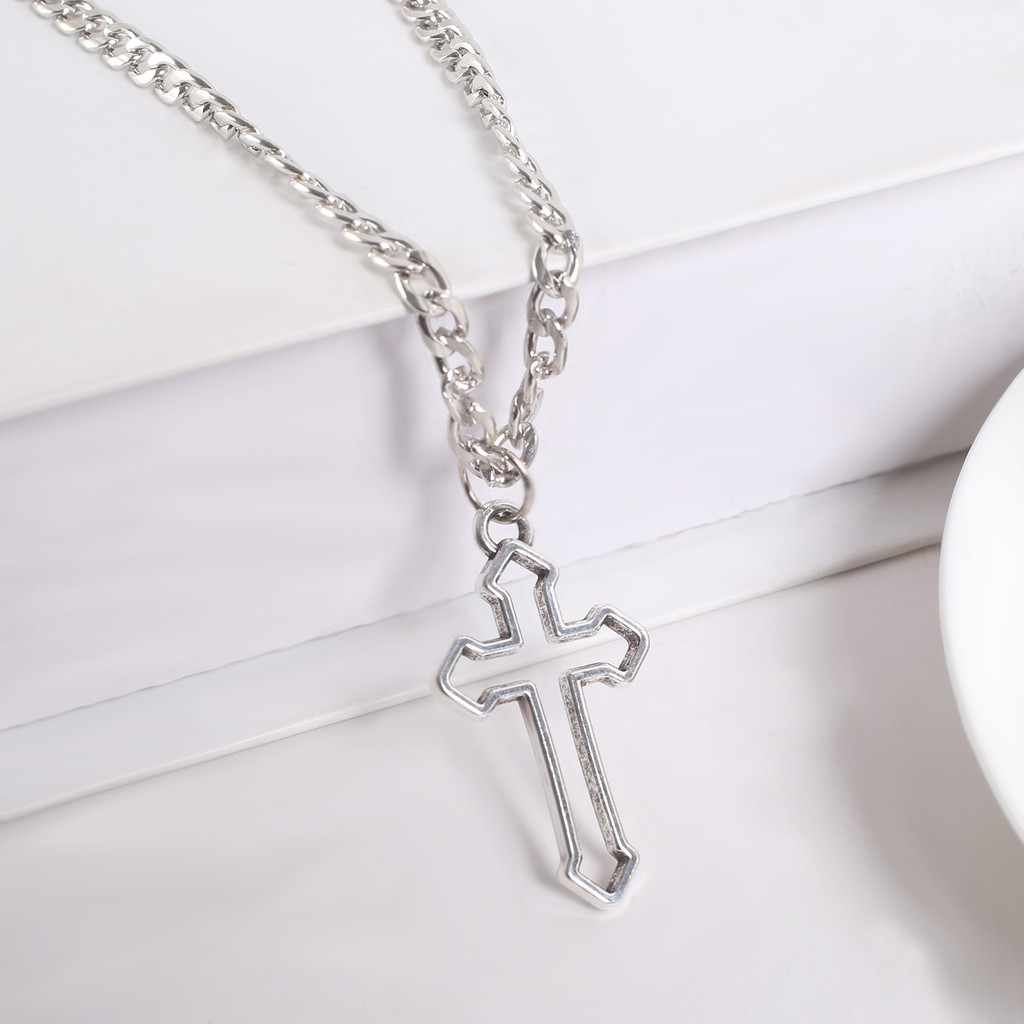 Dây chuyền kim loại phối mặt chữ thập thời trang Hàn Quốc cá tính | BigBuy360 - bigbuy360.vn