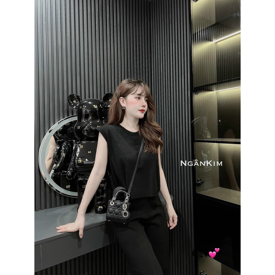 Set bộ len gân sát nách quần suông
