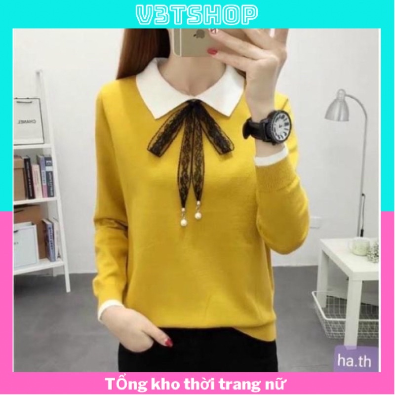 Áo len nữ, áo len nơ quảng châu đủ màu chuẩn ảnh