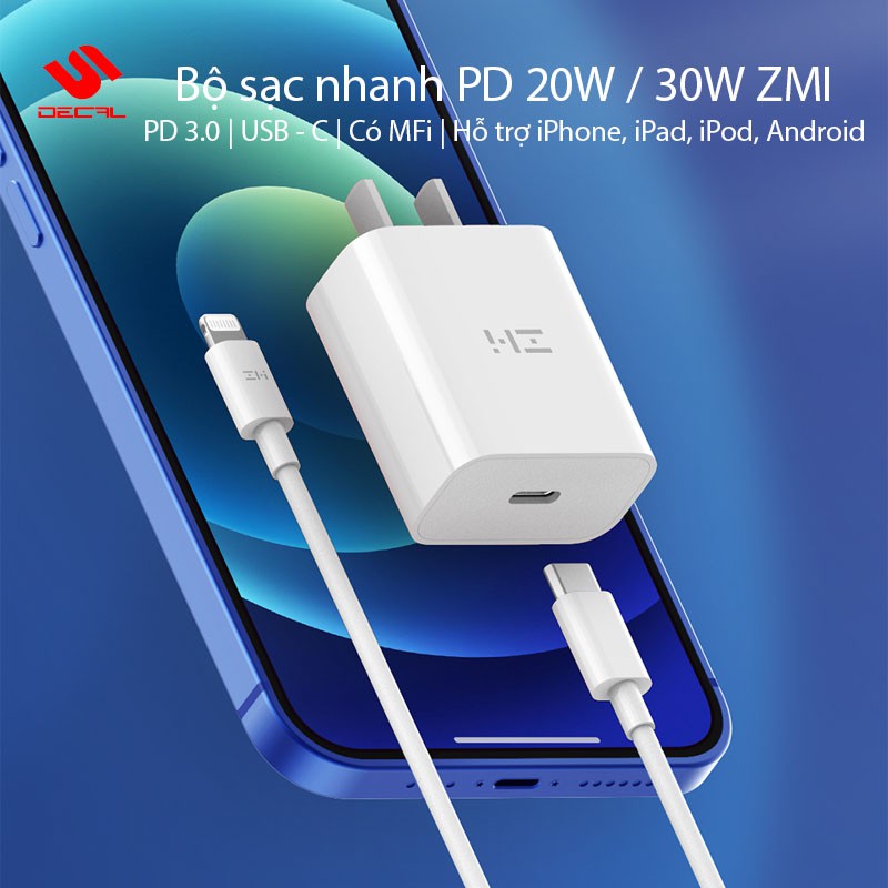 Bộ sạc nhanh PD3.0 20W / 30W ZMI, Hỗ trợ sạc iPhone 12 / 11 / 8p / iPad, Macbook / Máy tính xách tay, điện thoại