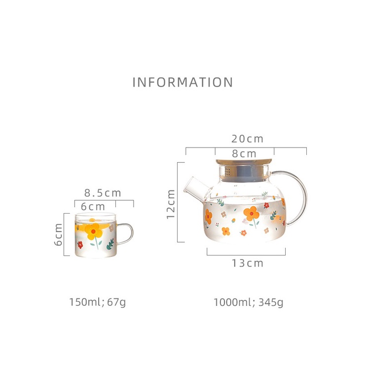 BỘ ẤM + 04 CHÉN THỦY TINH HỌA TIẾT ĐẸP MẮT DÙNG PHA TRÀ, DECOR BÀN ĂN, UỐNG NƯỚC, CÀ PHÊ (SẢN PHẨM CHƯA KÈM KHAY)