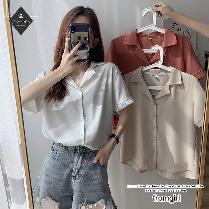 Áo Sơ Mi Tay Ngắn Dáng Rộng Kiểu Hàn Quốc Thời Trang Mùa Hè Cho Nữ