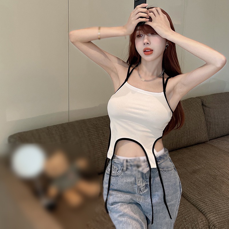 Áo Hai Dây Lệch Tà Phong Cách Hàn Quốc Thời Trang Mùa Hè Quyến Rũ Cho Nữ