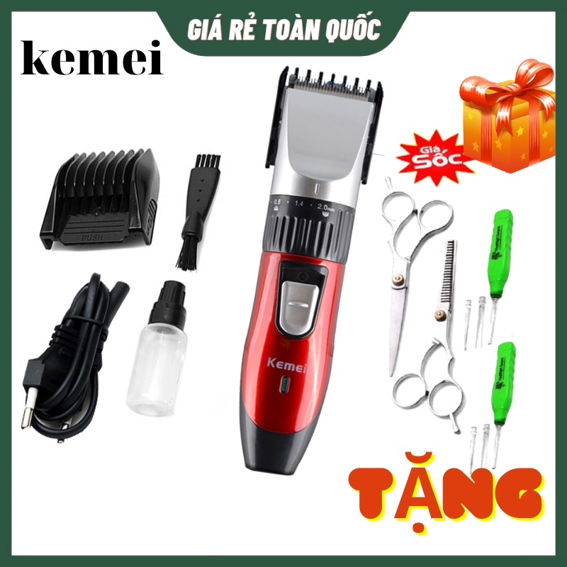 Tông Đơ Cắt Tóc Gia Đình Kemei KM-730 Sạc Điện - Tặng Kéo Cắt,Kéo Tỉa Và Ngoáy Tai