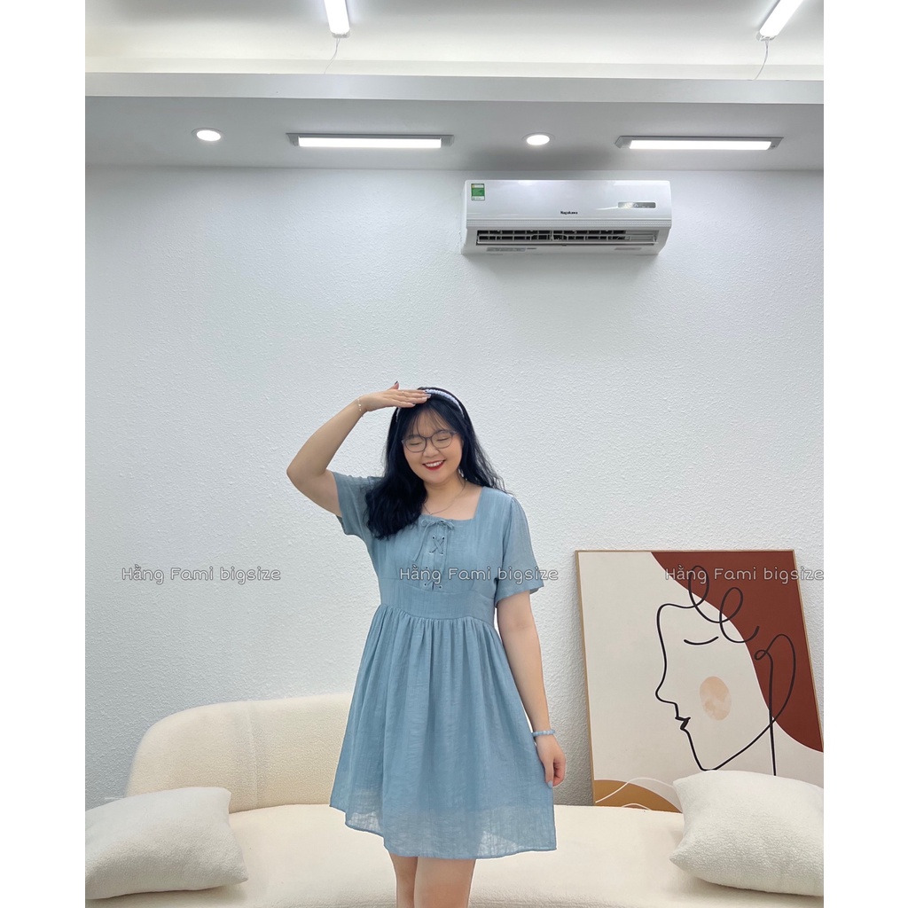 Váy chiết eo cổ vuông oze đan dây 2 lớp (V142) (size 60kg - 98kg ) [Hằng Fami bigsize]