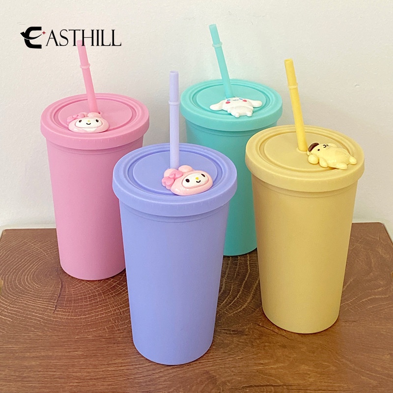 Easthill sanrio Bình Nước Nóng / Lạnh Nhiều Màu Sắc Họa Tiết Hoạt Hình my melody cinnamoroll kuromi pc dog Có Nắp Đậy Ống Hút Đôi
