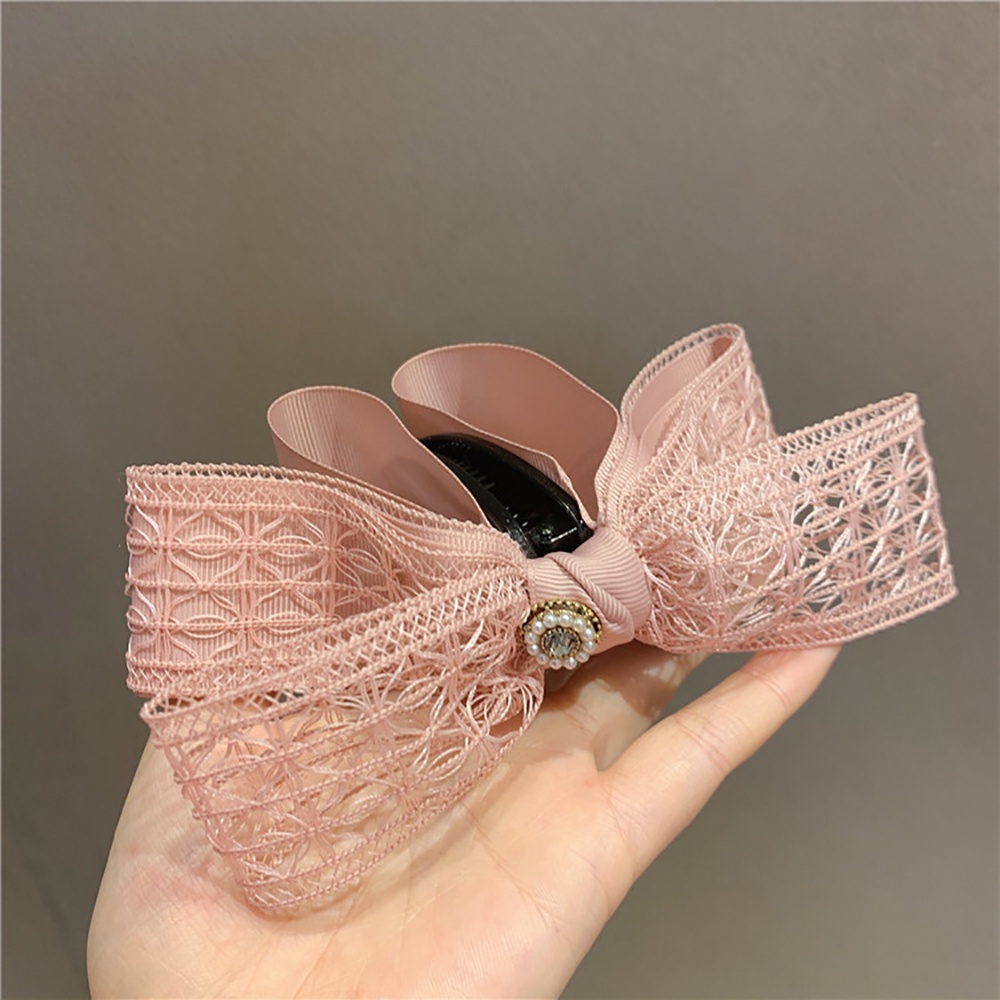 Kẹp chuối ren nơ phối rỗng đính ngọc trai giả búi tóc đuôi ngựa phong cách Hàn Quốc ngọt ngào thanh lịch dành cho nữ