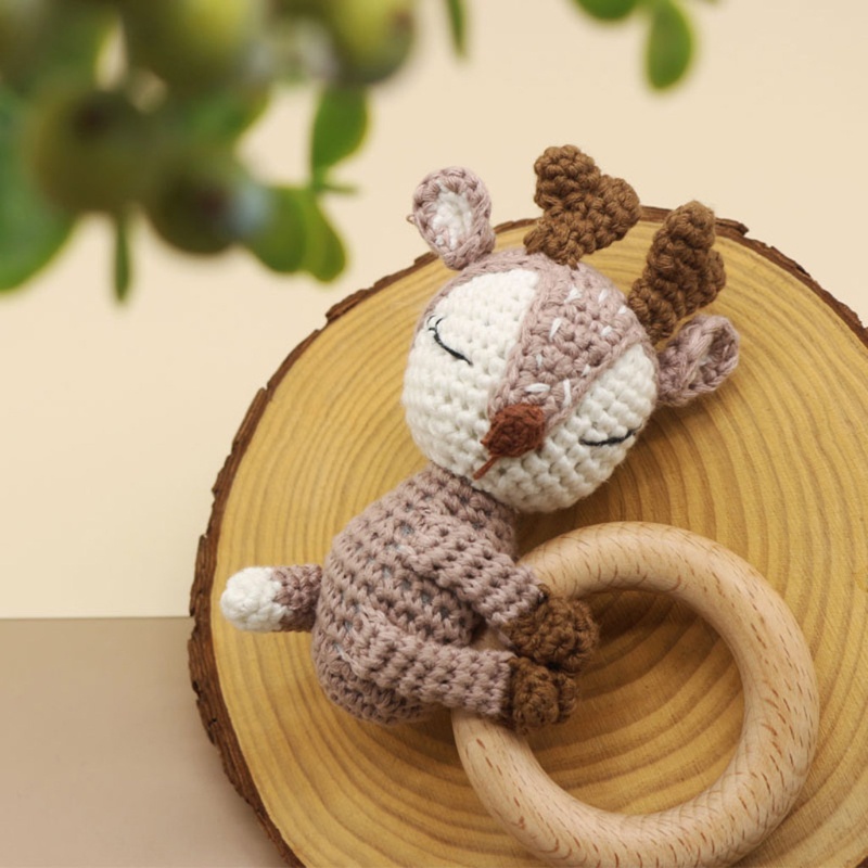 Đồ Chơi Lục Lạc Gặm Nướu Hình Hươu Đan Tay Không BPA Làm Quà Tặng Cho Bé Mọc Răng