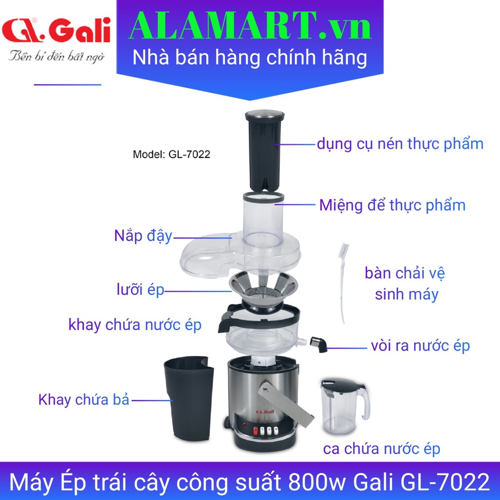 Máy ép trái cây Gali GL-7022 800W, ép nguyên quả, bảo hành 12 tháng