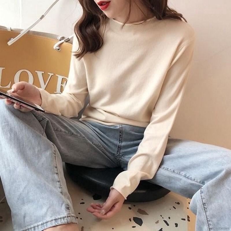 Women Slim Long-Sleeved Half High Collar Slim Bottom Sweater Female Tshirt Tops | BigBuy360 - bigbuy360.vn