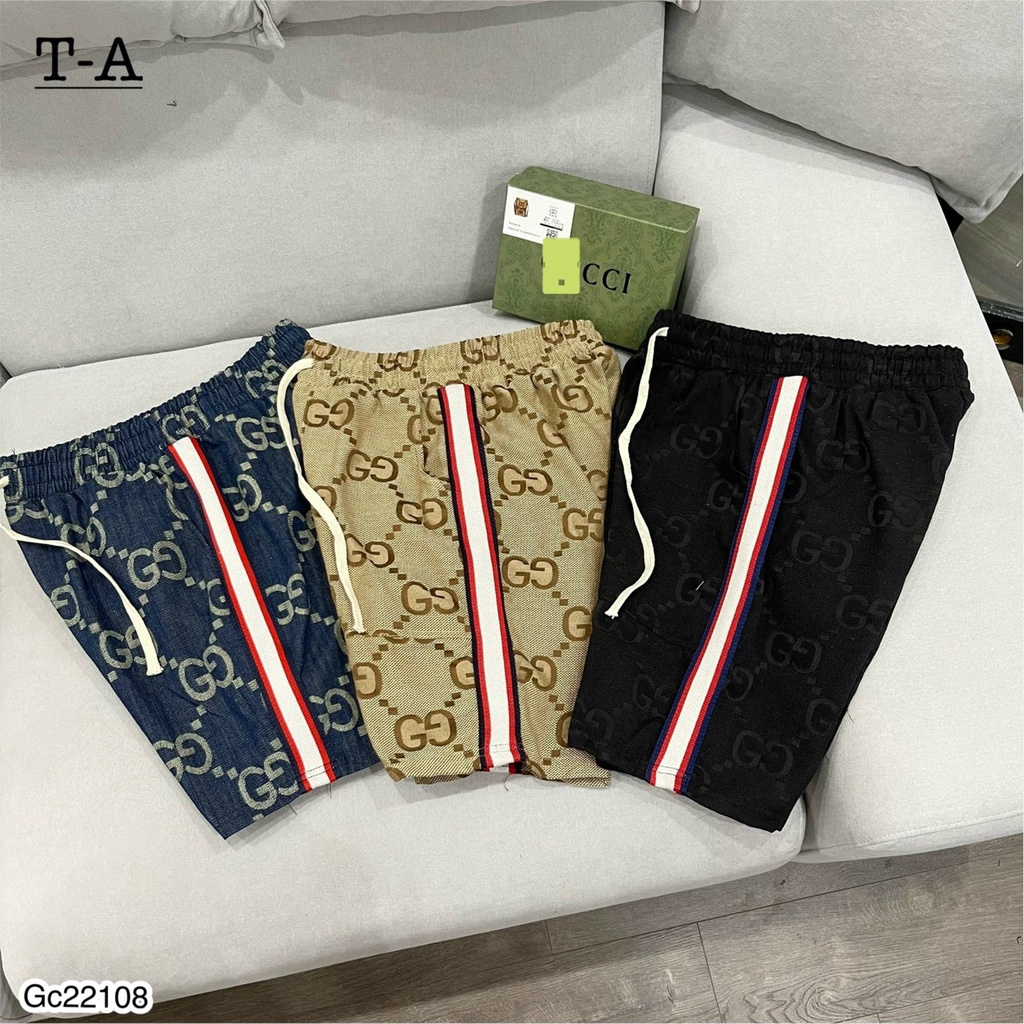 Quần đùi nam Gucci phối sọc đỏ siêu hot_Quần cộc nam chữ GC cao cấp