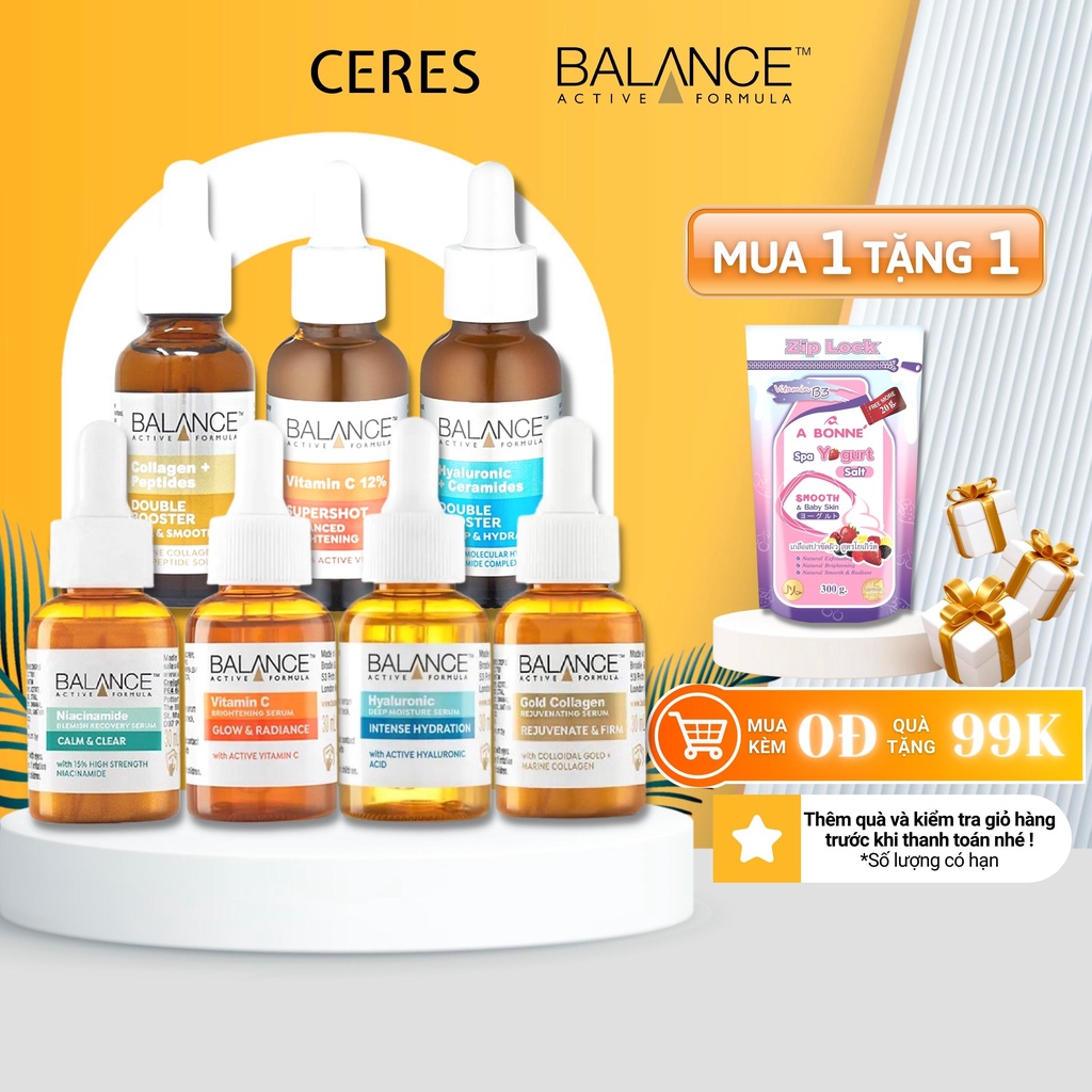 Serum Balance Active Formula ( Vitamin C, Niacinamide, Hyaluronic ) Tinh Chất Trắng Da, Mờ Thâm, Dưỡng Ẩm 30ml