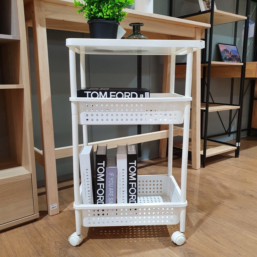 HomeBase KEYWAY Kệ 3 tầng bằng nhựa có bánh xe AH-53WH Thái Lan W32.5xH78.1xD48cm màu trắng