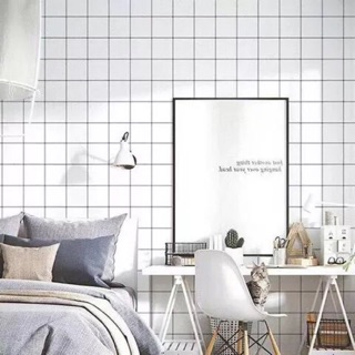 10 mét giấy dán tường sẵn keo kẻ caro trắng hàng siêu đẹp