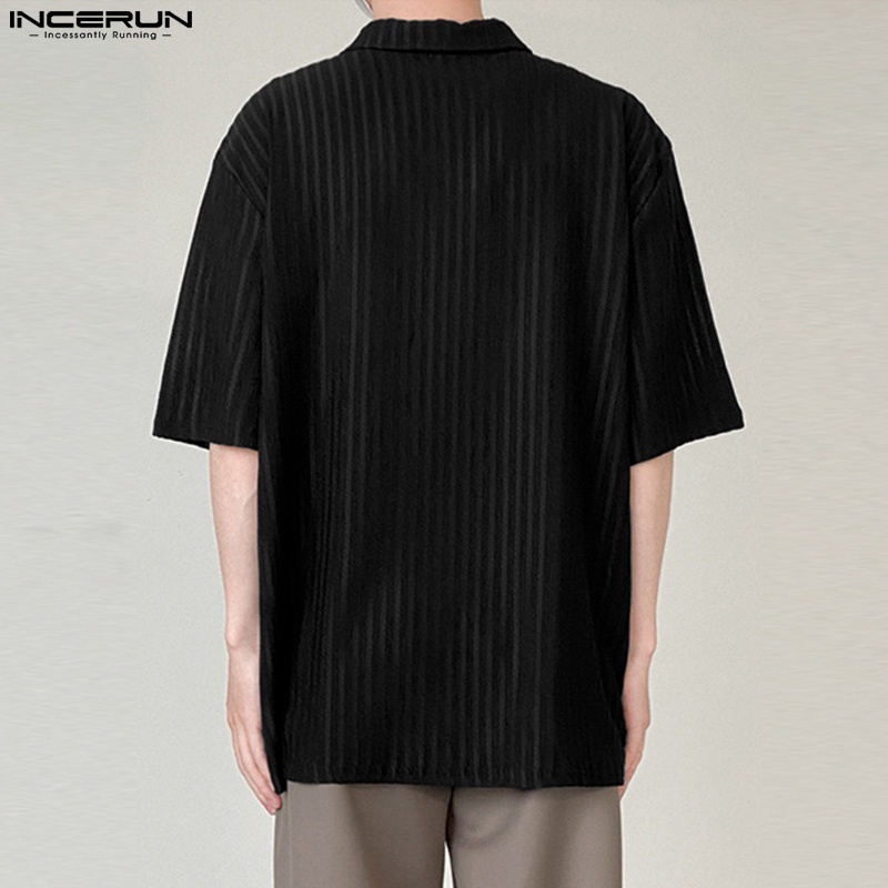 Áo polo INCERUN tay lửng màu trơn size S-5XLthời trang cho nam