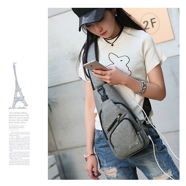 {Freeship} Túi đeo chéo nam nữ thời trang có lỗ sạc cổng USB bằng vải cao cấp EMI BE851 | BigBuy360 - bigbuy360.vn