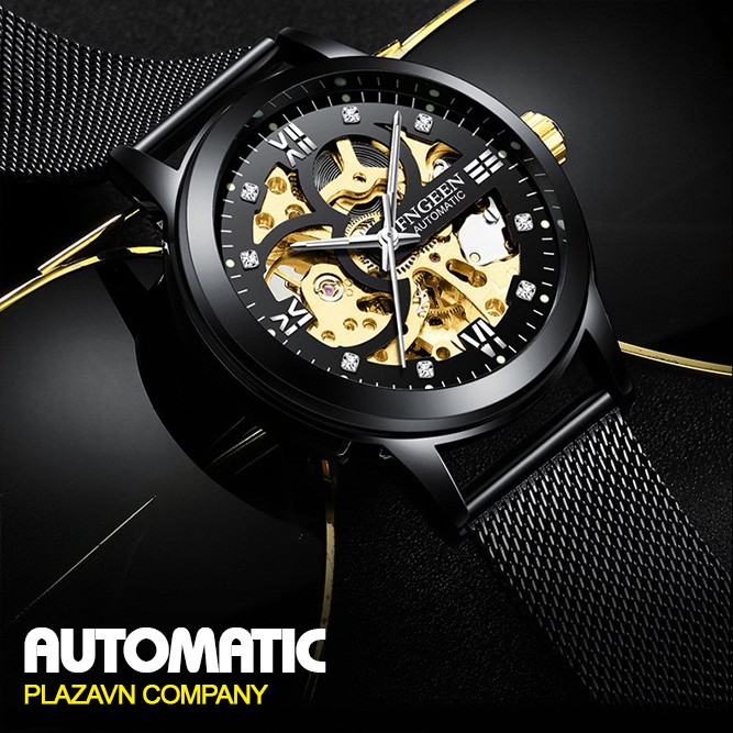 Đồng hồ nam automatic cơ tự động FNGEEN FN6018 dây thép lưới mesh không gỉ (hàng nhập khẩu)