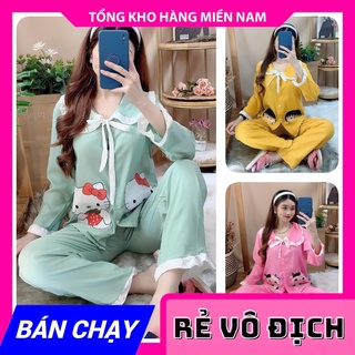 Đồ bộ nữ mặc nhà cổ bèo tiểu thư chất kate mềm in bò sữa in hình hoạt hình dễ thương DBKIHTD tổng hợp
