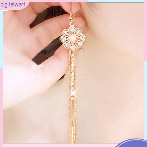 Cặp khuyên tai dài thiết kế bông hoa đính đá quý nhân tạo sang trọng cá tính dành cho nữ