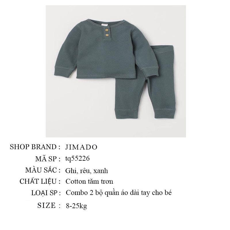 Quần áo trẻ em đồ bộ bé trai bé gái bộ nỉ dài tay combo 2 bộ thu đông dài tay chất cotton tăm trơn JIMADO tq55226