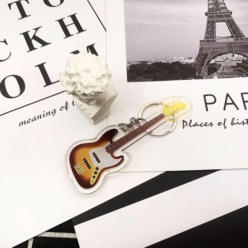 Móc Khóa Hình Nhạc Cụ guitar Điện Hai Đầu Bằng Acrylic