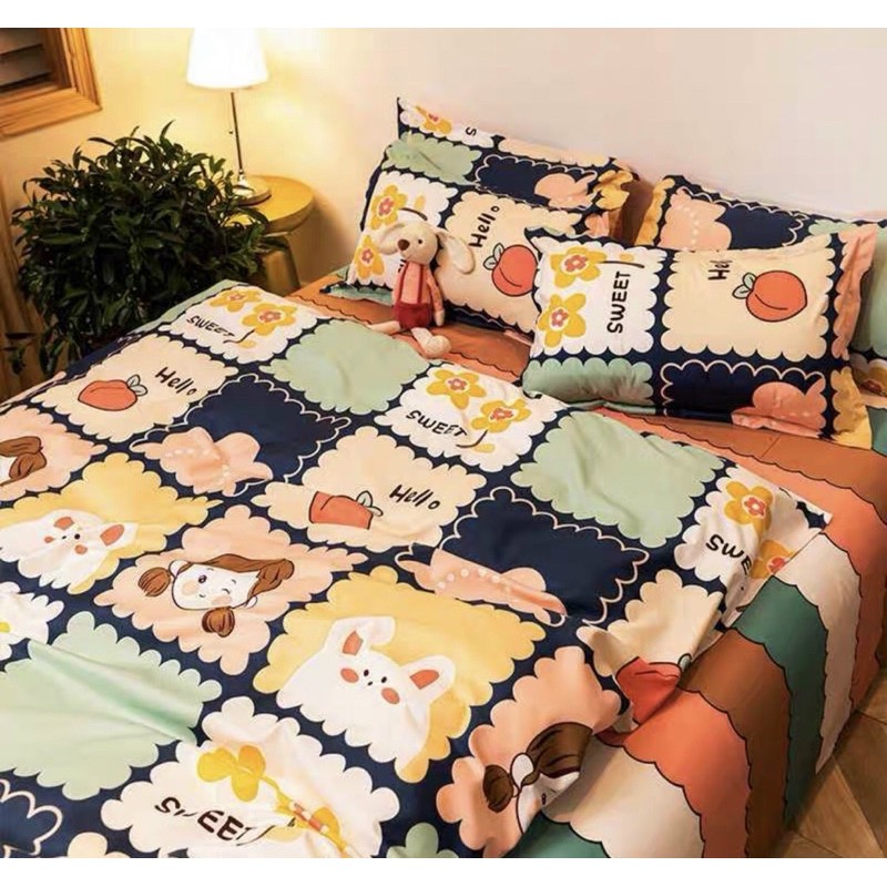 Bộ chăn ga gối Cotton poly M2T bedding Cô bé thỏ trắng, vỏ chăn mền, drap nệm và 2 vỏ gối | BigBuy360 - bigbuy360.vn