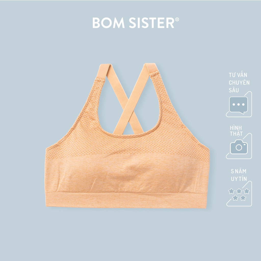 Áo lót thể thao mút mỏng cotton pha không gọng màu trơn nâng ngực tự nhiên BOM SISTER BR211