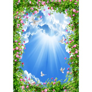 Tranh dán trần bầu trời hoa 3D - vải lụa - kích thước theo yêu cầu