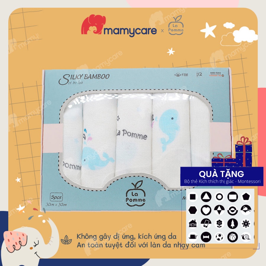 Set 5 khăn xô sữa cho bé La Pomme sợi tre lụa tự nhiên mềm mịn họa tiết cá heo - MAMYCARE