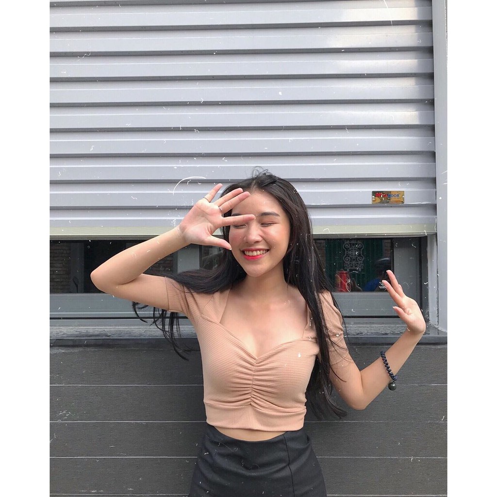 [Mã WARN69 giảm 15k đơn 150k] Áo Croptop Nhún Ngực, Tay Phồng