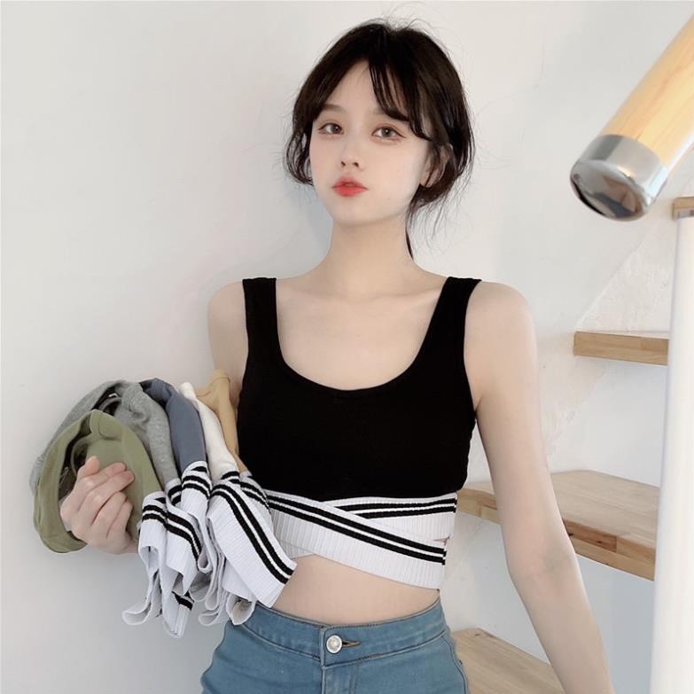 Áo bra tập thể thao vạt chéo croptop phong cách Hàn Quốc có đệm ngực A81