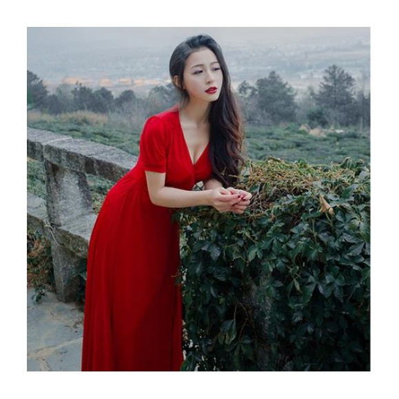 Đầm maxi tay phồng xẻ tà | BigBuy360 - bigbuy360.vn