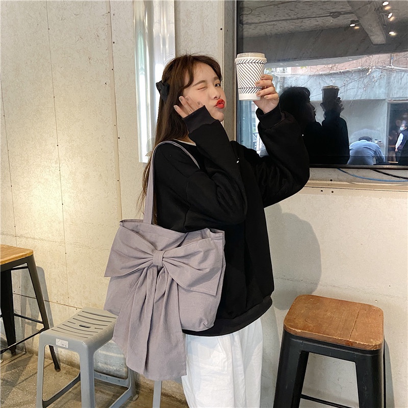 Túi xách IELGY vải canvas đính nơ thời trang cho nữ