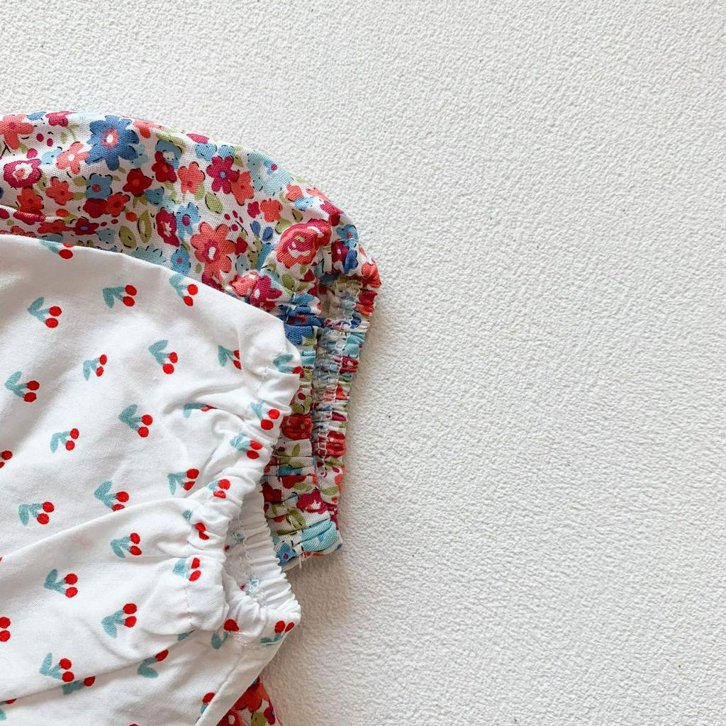 Set áo kiểu cổ bèo và quần đùi in họa tiết hoa xinh xắn thời trang 2021 dành cho bé gái